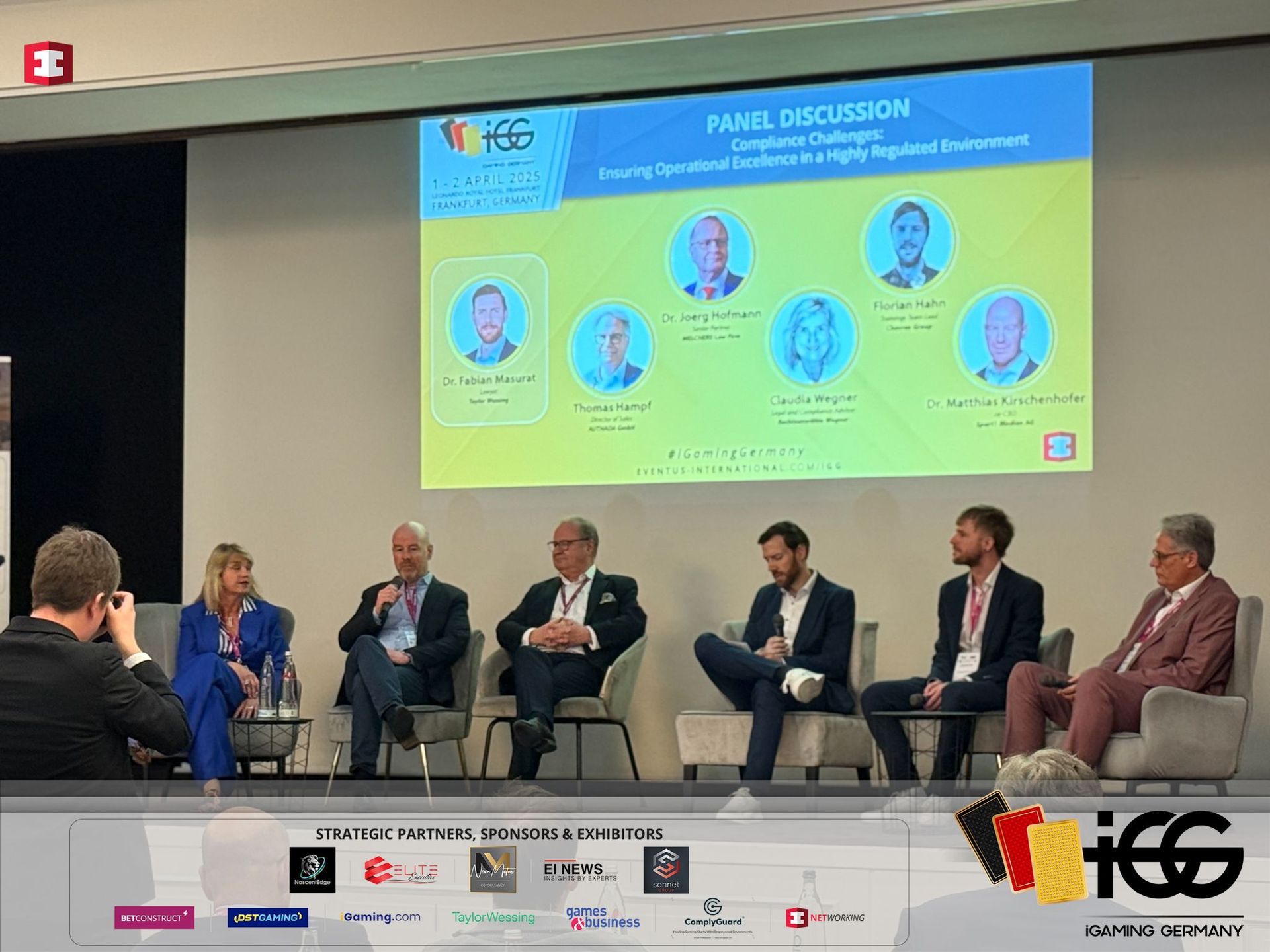 Speakers during a panel discussion at iGaming Germany event in Frankfurt
