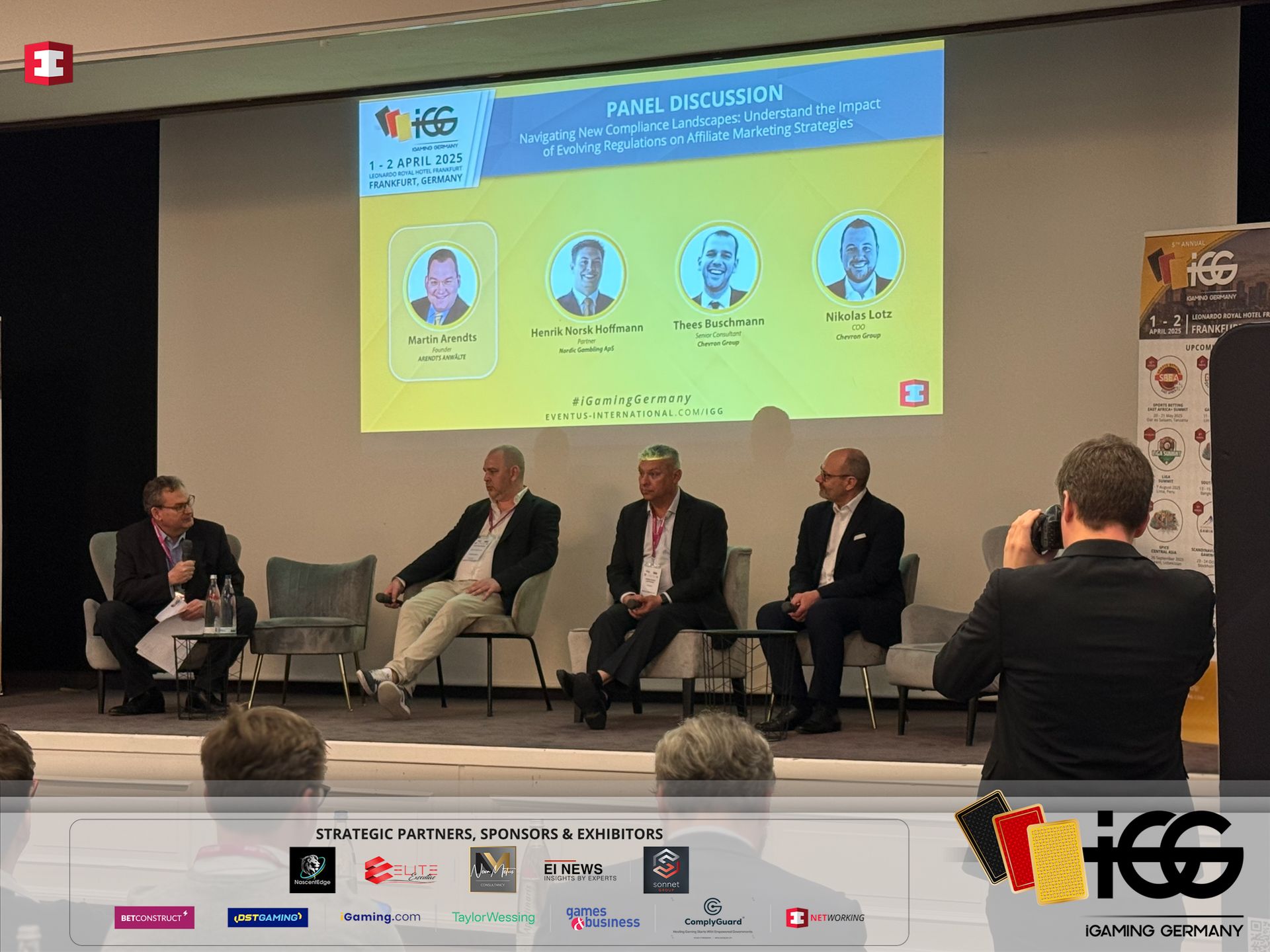 Speakers during a panel discussion at iGaming Germany event in Frankfurt