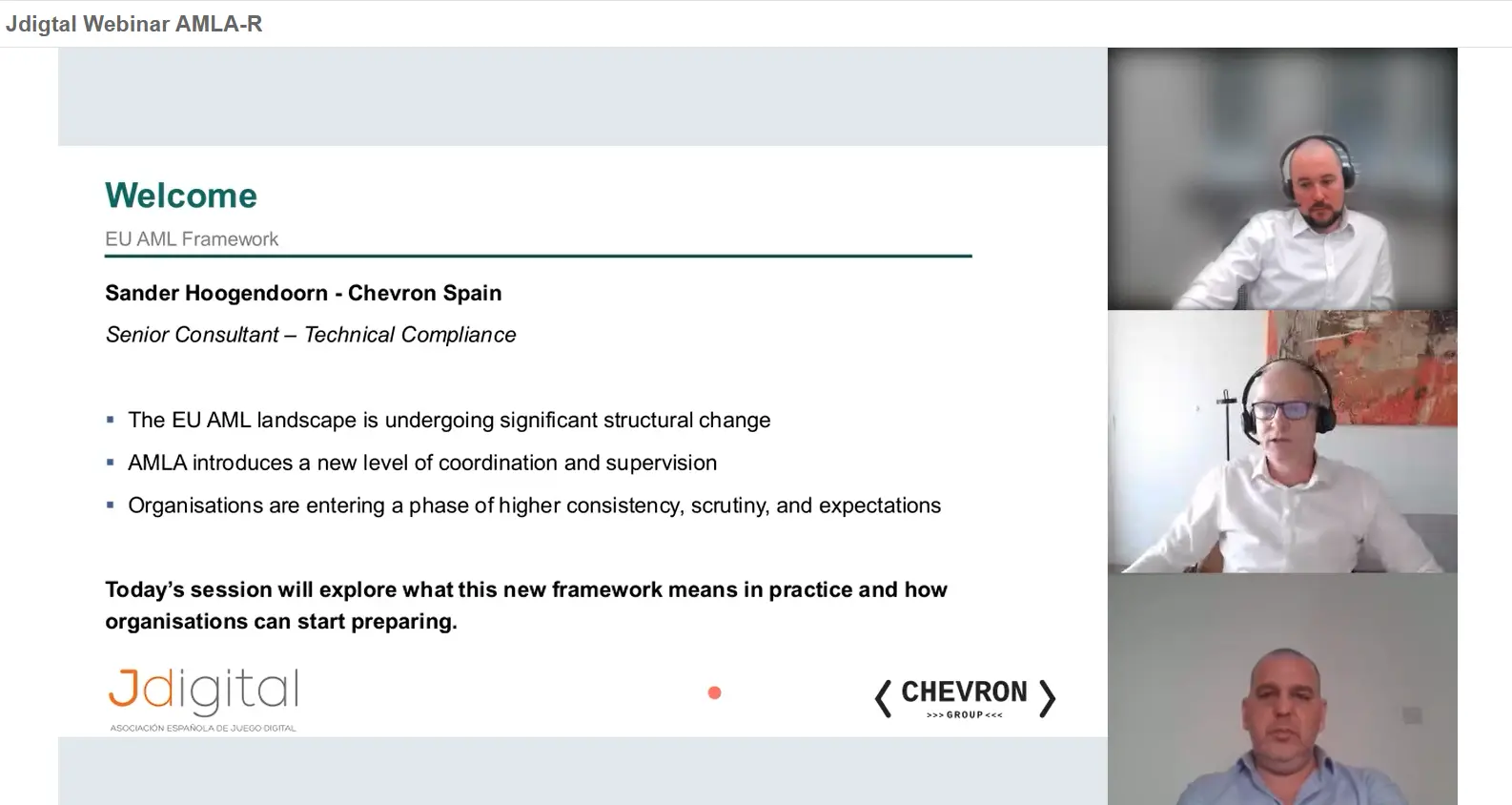 Sander Hoogendoorn, technical compliance consultant and head of Chevron Group Spain; Thees Buschmann, AML consultant at Chevron Group; and Nikolas Lotz, Chief Operations Officer of Chevron